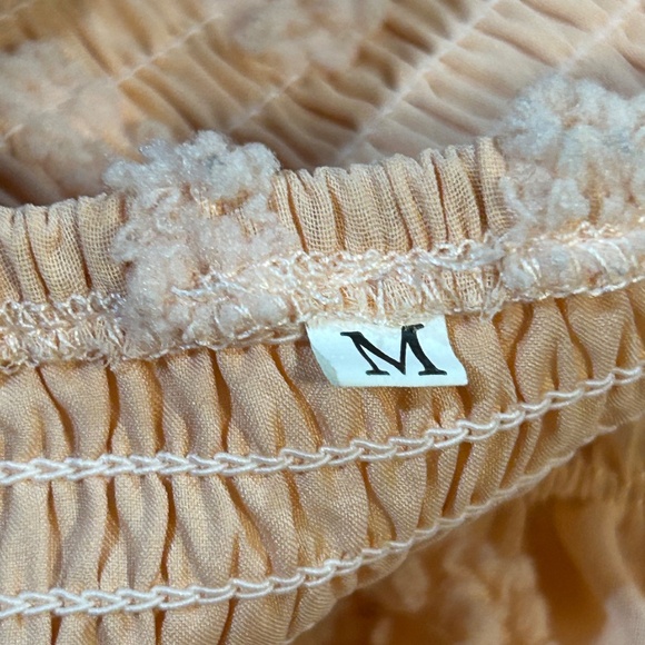 Pink Peach Frilly Short Dress Sheer Long Sleeves Textured Full Baby Doll Style M - Picture 6 of 9